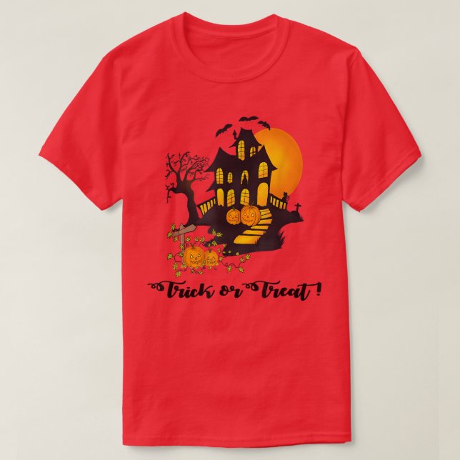 Happy Halloween Haunted House  T-Shirt (Design Front)