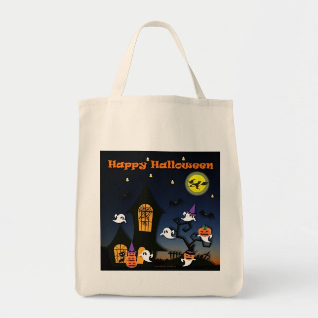 Happy Halloween Haunted House Tote Bag (Front)