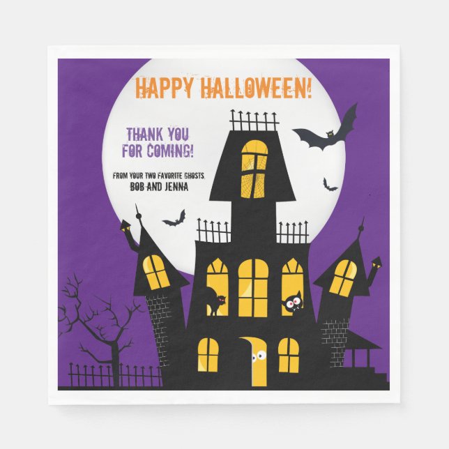 Happy Halloween Haunted House Vampire Bat Napkin (Front)