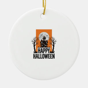 Happy Halloween Haunted House Vintage Graphic_1 Ceramic Ornament