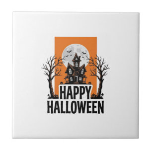 Happy Halloween Haunted House Vintage Graphic_1 Ceramic Tile