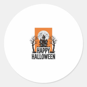 Happy Halloween Haunted House Vintage Graphic_1 Classic Round Sticker