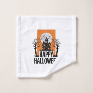 Happy Halloween Haunted House Vintage Graphic_1 Wash Cloth