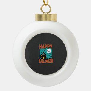 Happy Halloween Haunted House Witch Design Ceramic Ball Christmas Ornament