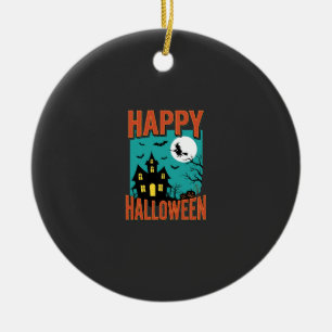 Happy Halloween Haunted House Witch Design Ceramic Ornament