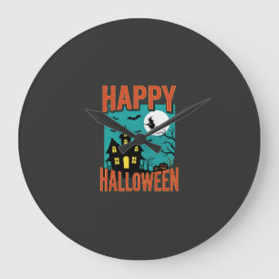 Happy Halloween Haunted House Witch Design Large Clock