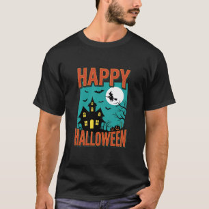 Happy Halloween Haunted House Witch Design T-Shirt