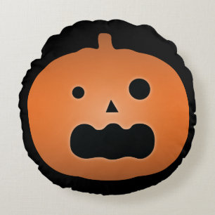 Happy Halloween Haunted Jack O Lantern Pumpkin Round Cushion