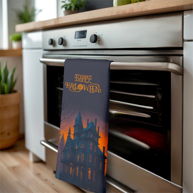 Happy Halloween Haunted Mansion House Halloween Tea Towel (Creator Uploaded)