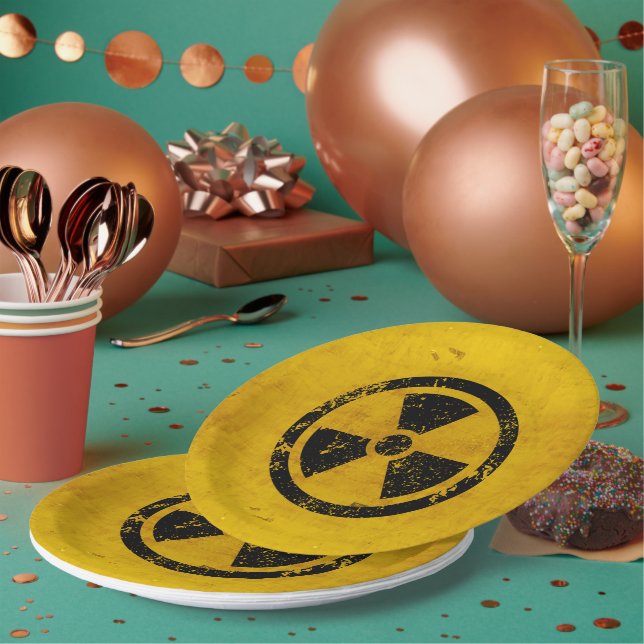 Happy Halloween Hazard Radiation Warning Paper Plate (Multi)