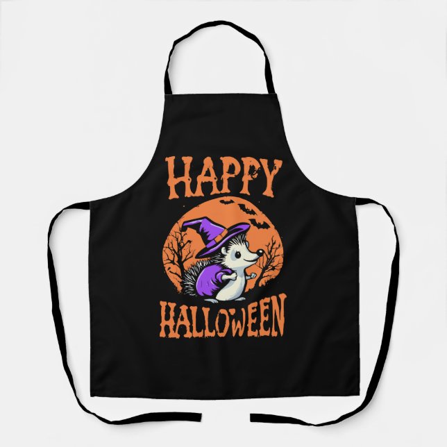 Happy Halloween Hedgehog Witch Apron (Front)