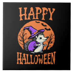 Happy Halloween Hedgehog Witch Ceramic Tile