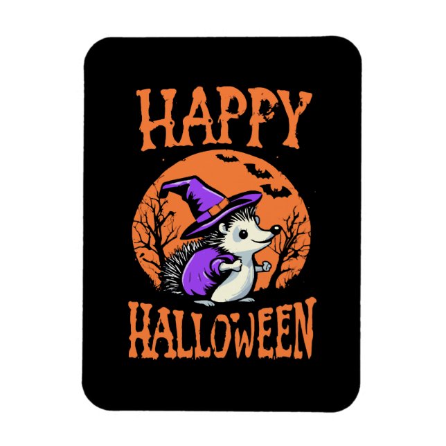 Happy Halloween Hedgehog Witch Magnet (Vertical)