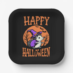 Happy Halloween Hedgehog Witch Paper Plate