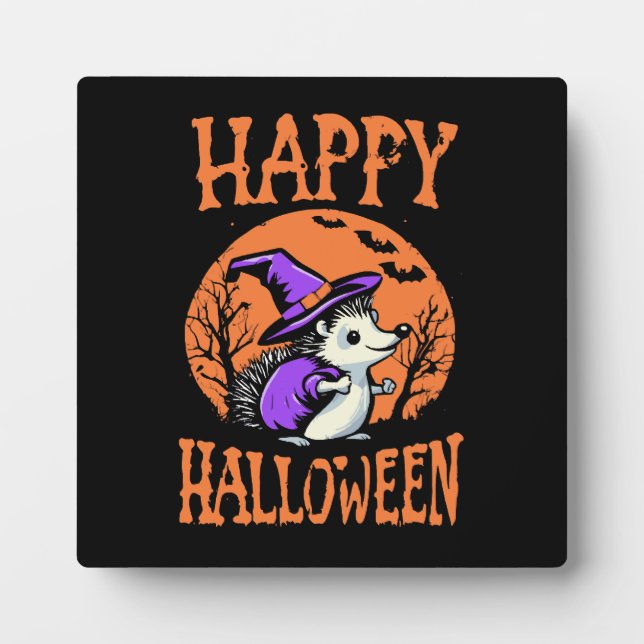Happy Halloween Hedgehog Witch Plaque (Front)