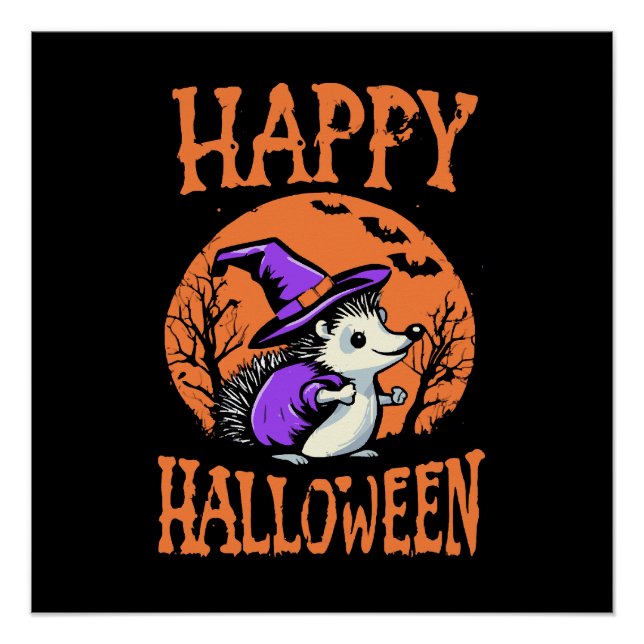 Happy Halloween Hedgehog Witch Poster (Front)