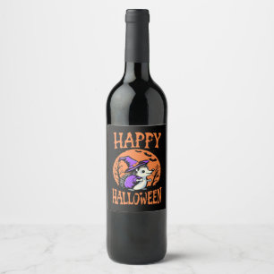Happy Halloween Hedgehog Witch Wine Label