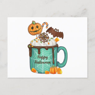 Happy Halloween Hot Chocolate Mug and Candy Holiday Postcard