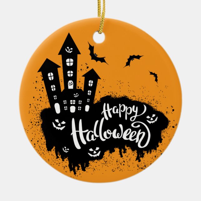 Happy Halloween House  Ceramic Ornament (Front)