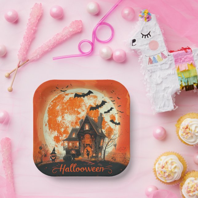 Happy Halloween House Cute & Festive Halloween  Paper Plate (Party)