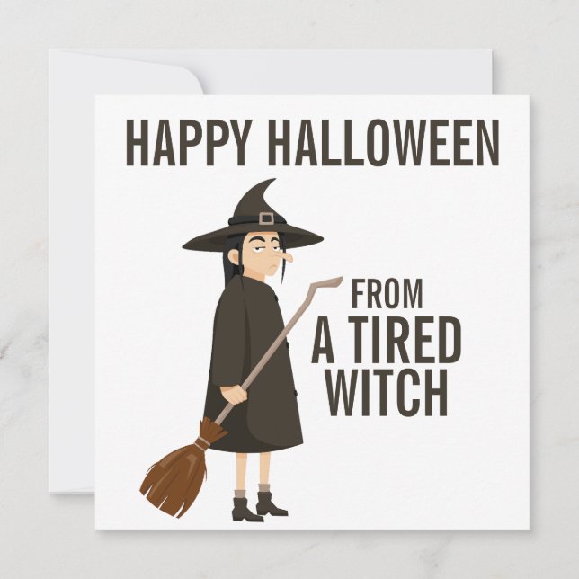 Happy Halloween Humour Black and White Witch Holiday Card (Front)