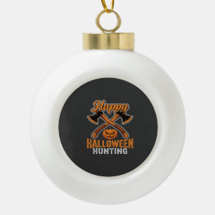 Happy Halloween Hunting Crossed Axes Pumpkin Ceramic Ball Christmas Ornament