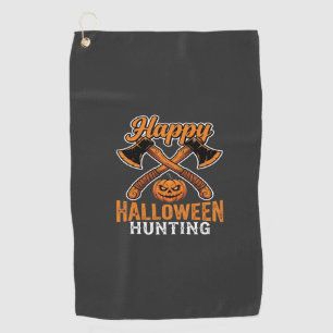 Happy Halloween Hunting Crossed Axes Pumpkin Golf Towel