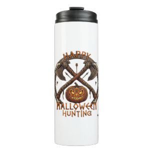Happy Halloween Hunting Pumpkin Crossed Axes Bone Thermal Tumbler