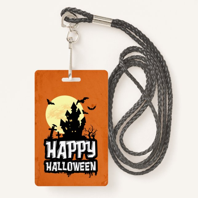 Happy Halloween ID Badge (Front with Lanyard)