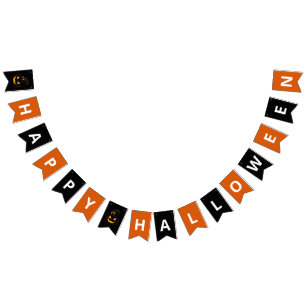Happy Halloween Jack O Lantern Black   Orange  Bunting