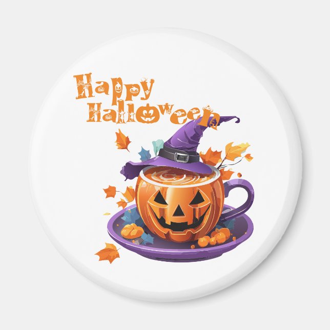 Happy Halloween Jack-O-Lantern Brew Cup Magnet (Front)