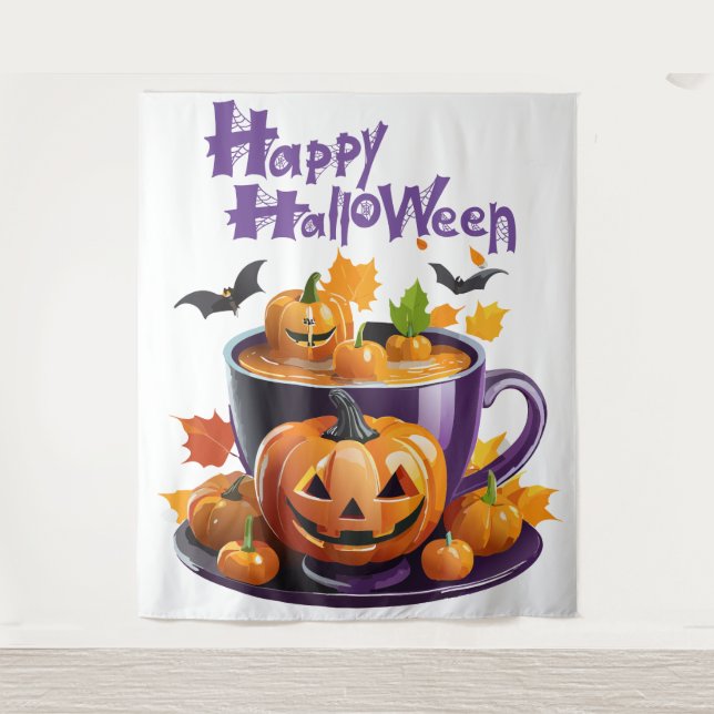 Happy Halloween Jack-O-Lantern Brew Cup Tapestry (Front)