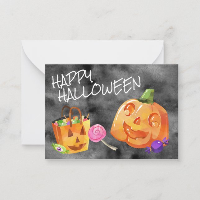 Happy Halloween Jack O' Lantern Candy Orange Black Card (Front)