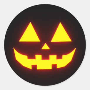 Happy Halloween Jack-o'-Lantern Face 3-Neon Orange Classic Round Sticker