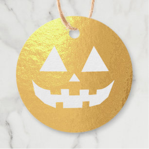 Happy Halloween Jack-o'-Lantern Face 3-Neon Orange Favour Tags