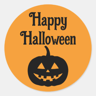 Happy Halloween Jack o Lantern Face Classic Round Sticker