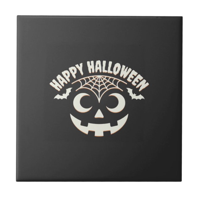 Happy Halloween Jack-O-Lantern Face Design_1 Ceramic Tile (Front)