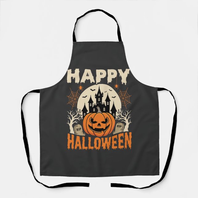 Happy Halloween Jack O Lantern Haunted Castle Apron (Front)