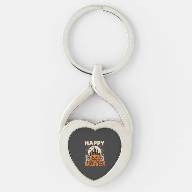 Happy Halloween Jack O Lantern Haunted Castle Key Ring (Front)