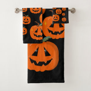 Happy Halloween Jack O Lantern Illustrative Art Bath Towel Set