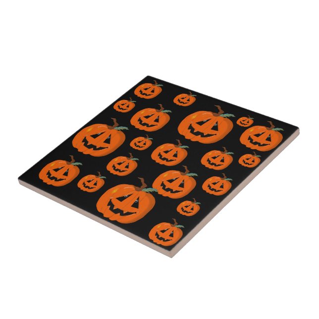 Happy Halloween Jack O Lantern Illustrative Art Ceramic Tile (Side)