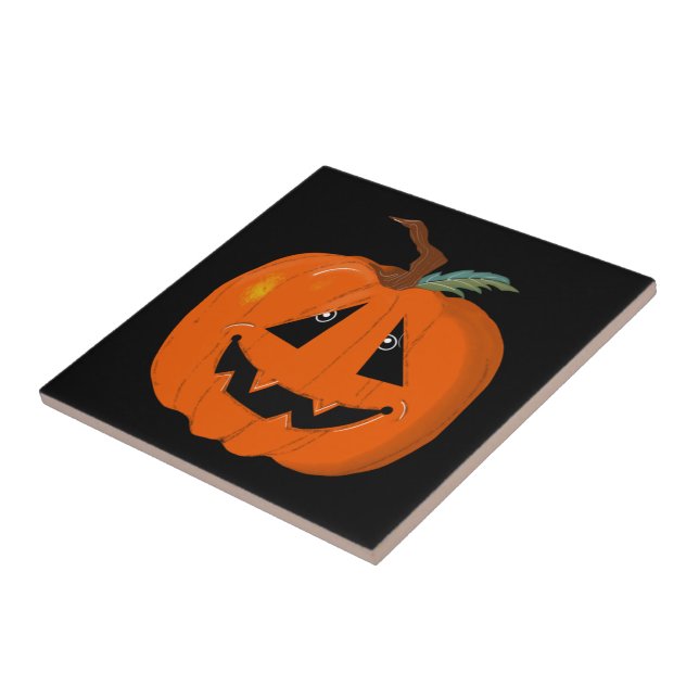 Happy Halloween Jack O Lantern Illustrative Art Ceramic Tile (Side)