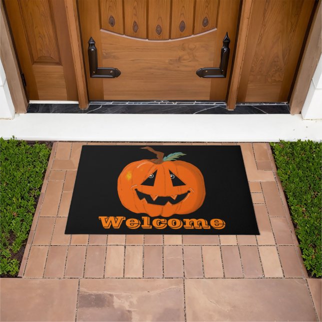 Happy Halloween Jack O Lantern Illustrative Art Doormat (Outdoor)