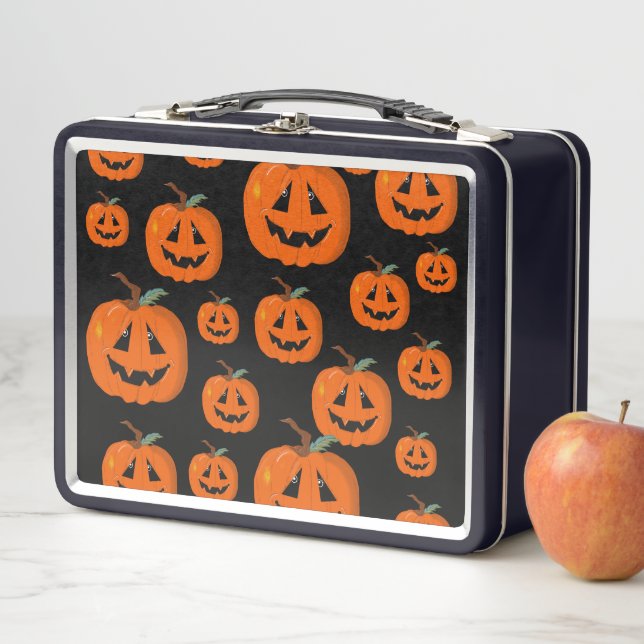 Happy Halloween Jack O Lantern Illustrative Art Metal Lunch Box (In Situ)