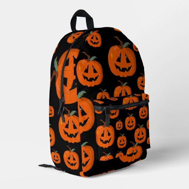 Happy Halloween Jack O Lantern Illustrative Art Printed Backpack (Back Corner Left)