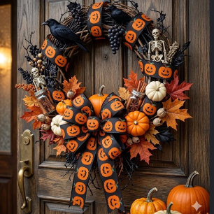 Happy Halloween Jack O Lantern Illustrative Art Satin Ribbon