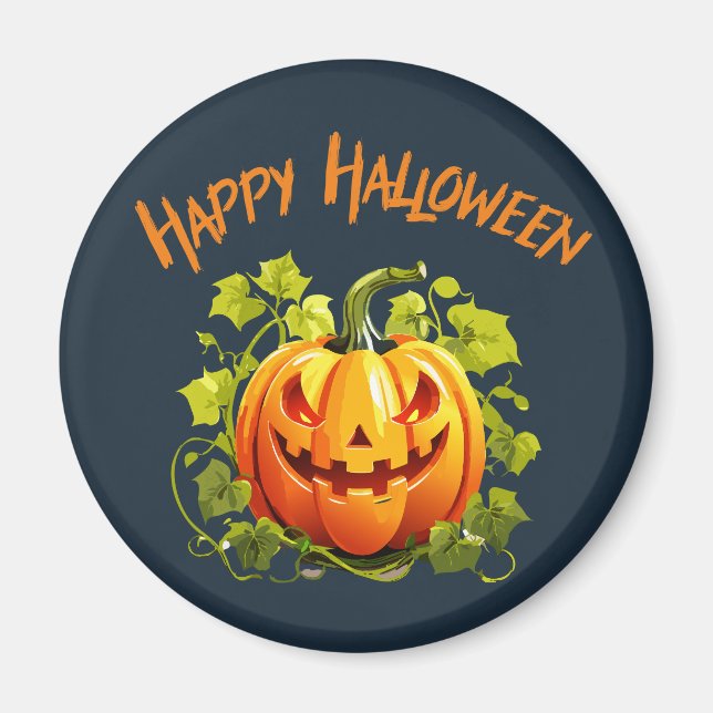 Happy Halloween Jack-O-Lantern On Vine Magnet (Front)
