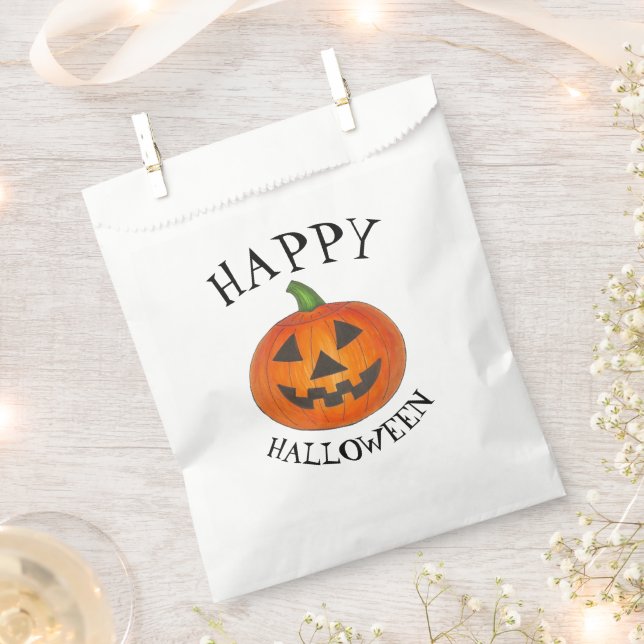 Happy Halloween Jack o' Lantern Orange Pumpkin Favour Bag (Clipped)
