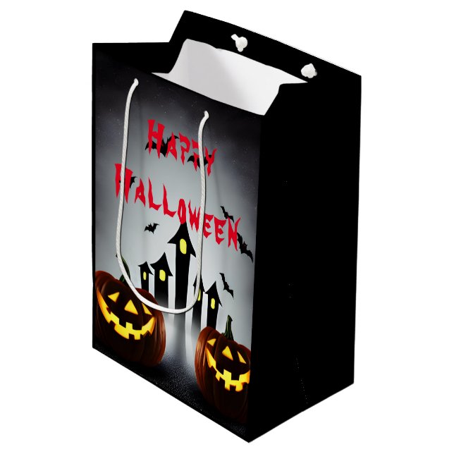 Happy Halloween Jack o' Lantern Party Medium Gift Bag (Front Angled)