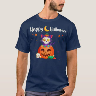 Happy Halloween Jack O Lantern Pumpkin Cat Funny H T-Shirt